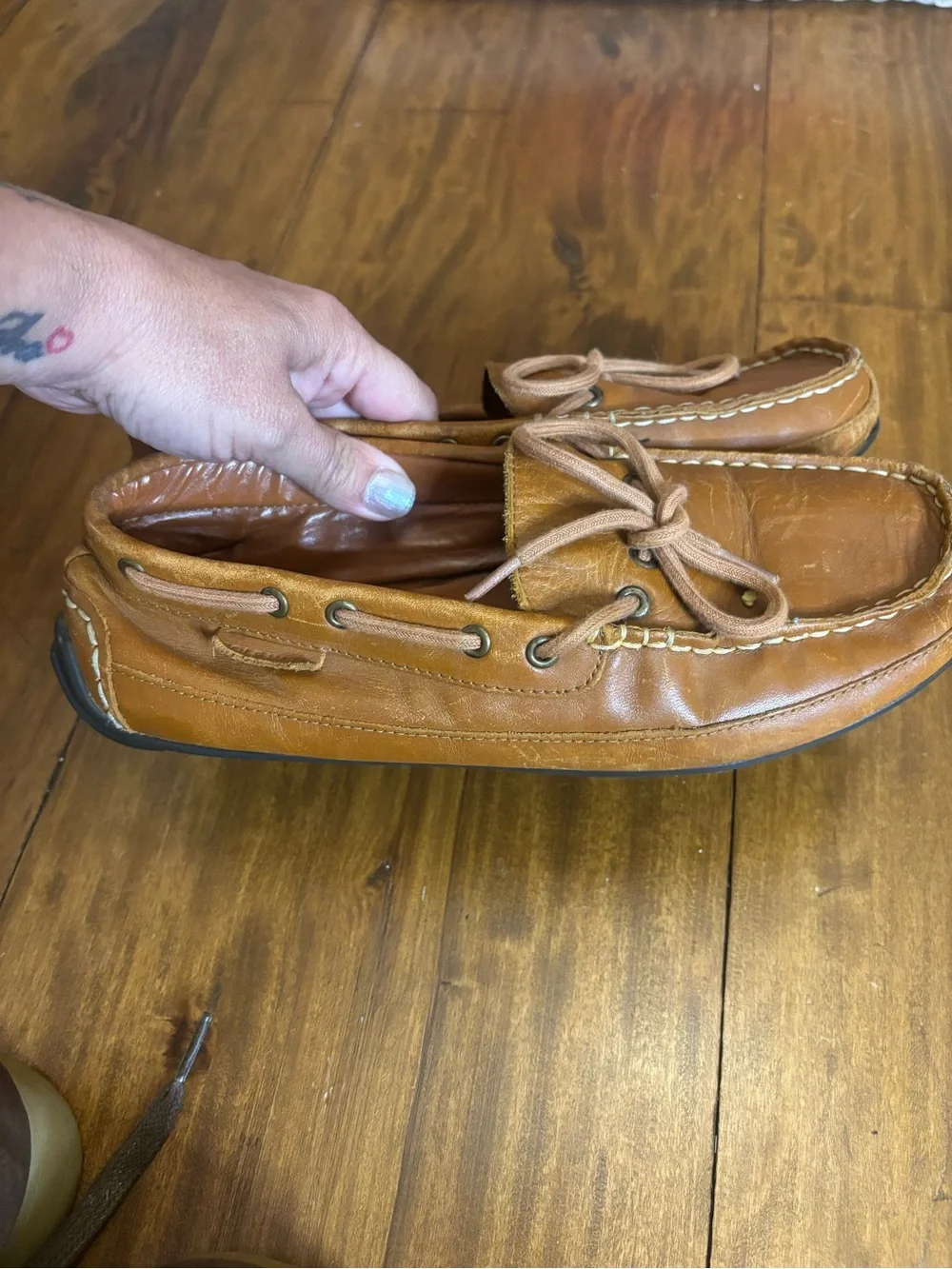 Cole Haan Tan Leather Moc Toe Boat Shoes